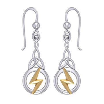 Zeus God Lightning Bolt with Celtic Trinity Knot Silver and Gold Earrings MER1966 - Jewelry